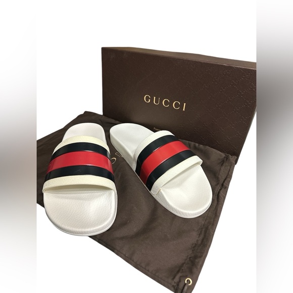384. Gucci mens slides w striped design size 10 New w box - Picture 1 of 8